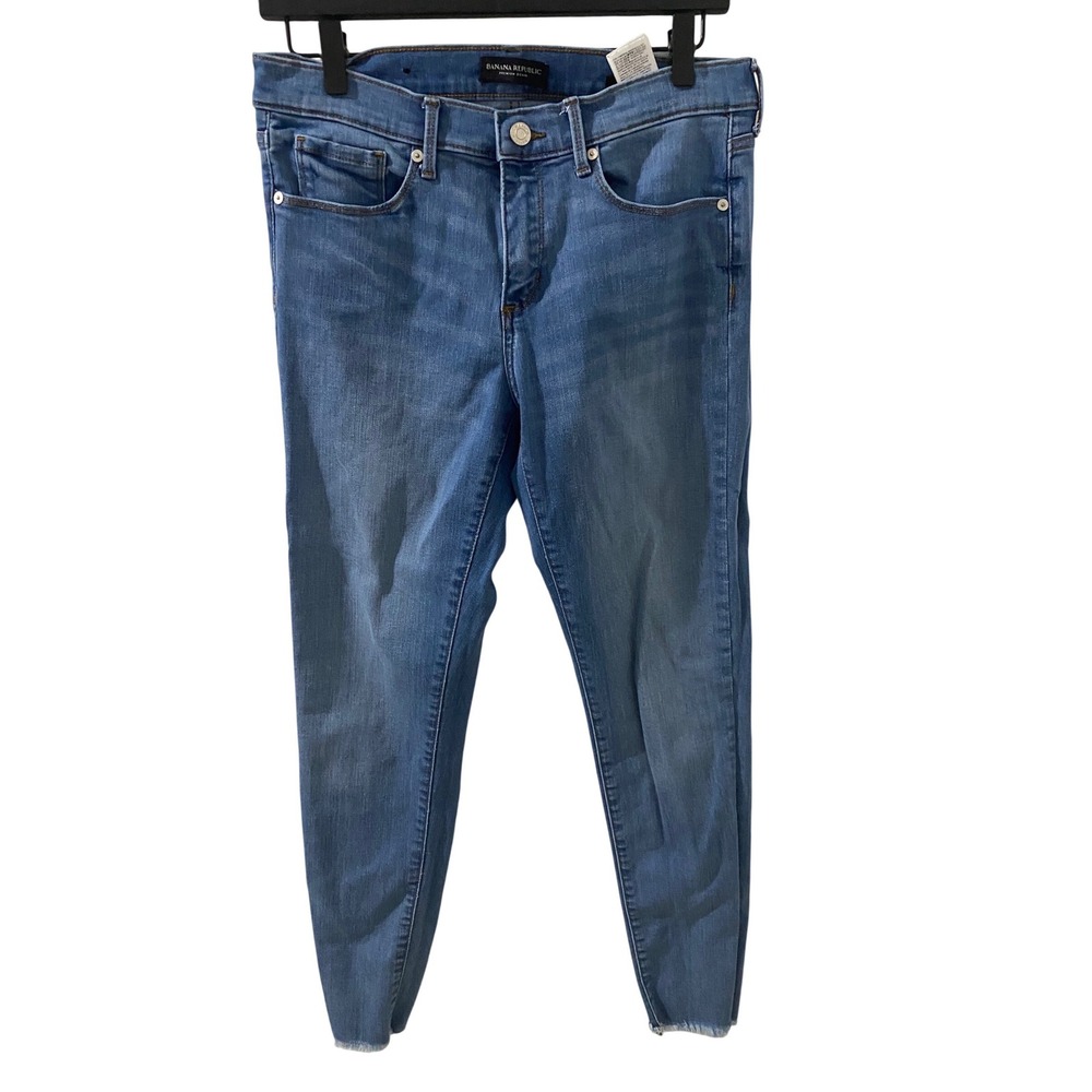 Banana Republic Jeans SZ 29 Premium Denim Skinny  Blue Raw Hem Women Medium Wash